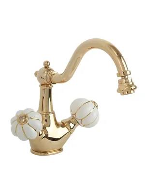 Смеситель для биде Migliore с д/клапаном, бел. с золотым декором/золото ML.OLV-5844.BO.DO