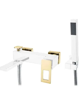 Смеситель Boheme 143-CRG для ванны/душа, настенный, однозахв, с ручным душем, хром+золото