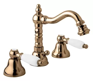 Смеситель CEZARES BBS2-02-Bi для биде на 3 отверстия, донный клапан, бронза/ручки белые