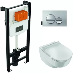 Инсталляция Jacob Delafon E24156 кнопка хром E20859 + унитаз Odeon RG сид.тонкое микрол. E21745RU-00