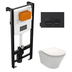 Инсталляция Jacob Delafon E24156-NF кнопка черная + унитаз сиденье тонкое микролифт E21748RU