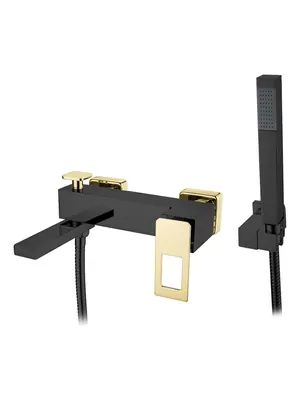 Смеситель Boheme 143-BG для ванны/душа, настенный, однозахв, с ручным душем, черный+золото