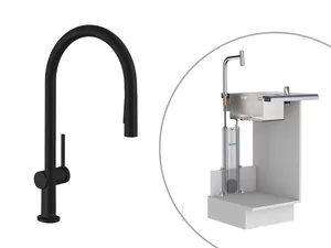 Смеситель Hansgrohe для кухни 210 вытяжной душ, поворотный излив 2jet sBox черный матовый 72801670