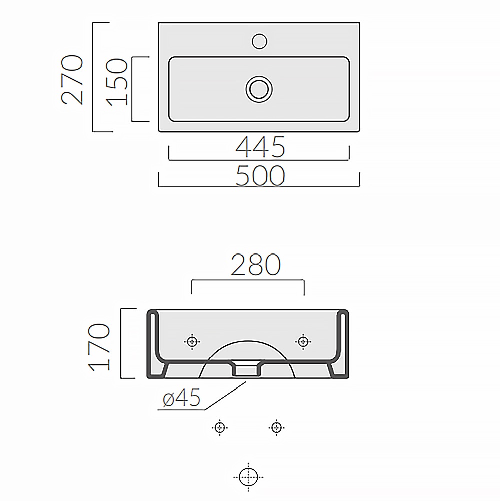 Раковина DESIGN/6031M Раковина CM. 50X27 с одним отверстием подвесная или накладная, белая