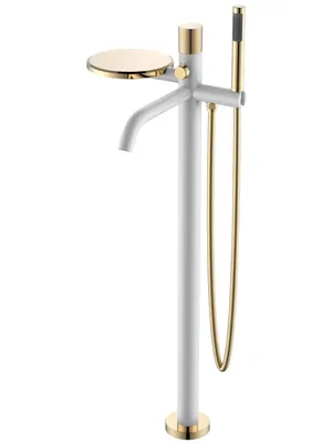 Смеситель Boheme 129-WG.2 для ванны/душа, напольный, однозахв, с ручным душем, белый+золото