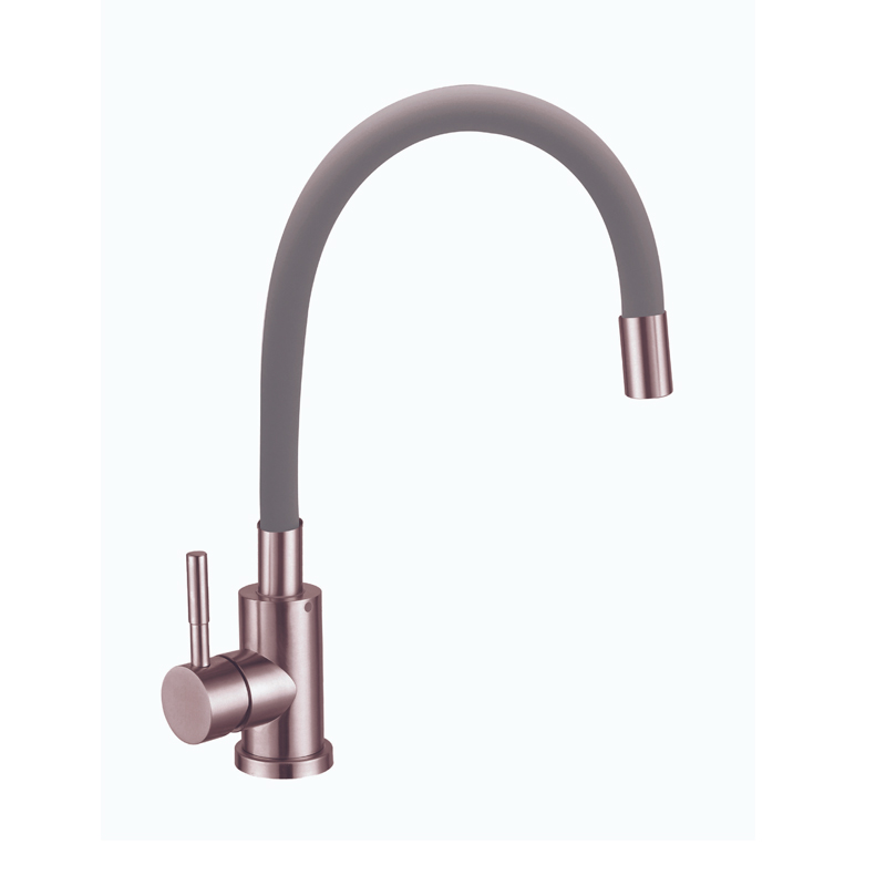 Смеситель для кухни ESKO K44 G Snake высокий гибкий излив, цвет: нерж.сталь/серый