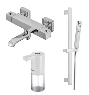 Смеситель для ванны Swedbe 9062 термостат+Душ.комплект Calypso 5086 1 реж.+Сенс.дозатор 0102