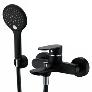 Смеситель для ванны WasserKRAFT 7401 однозахватный, короткий излив, душ. гарнитур, черный/хром