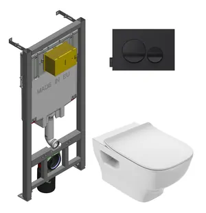 Инсталляция Jacob Delafon E29025 кнопка черная + унитаз + сиденье тонкое микрол. E21750RU