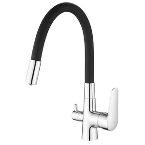 Смеситель для кухни ESKO СL03B однозахватный, гибкий излив, канал для фильтр. воды, черн./хром