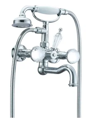 Смеситель Boheme 353 для ванны/душа, настенный, с душевым гарнитуром, двухзахватный, хром