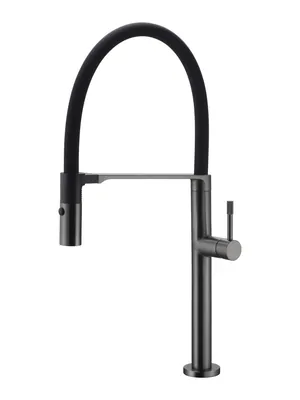 Смеситель Boheme 114-GM для кухни, на 1 отверстие, однозахватный, гибкий излив, графит
