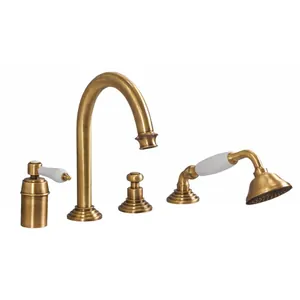 Смеситель CEZARES -BVDM-02-Bi на борт ванны (4 отв.), выдвижной душ, бронза/ручка белая