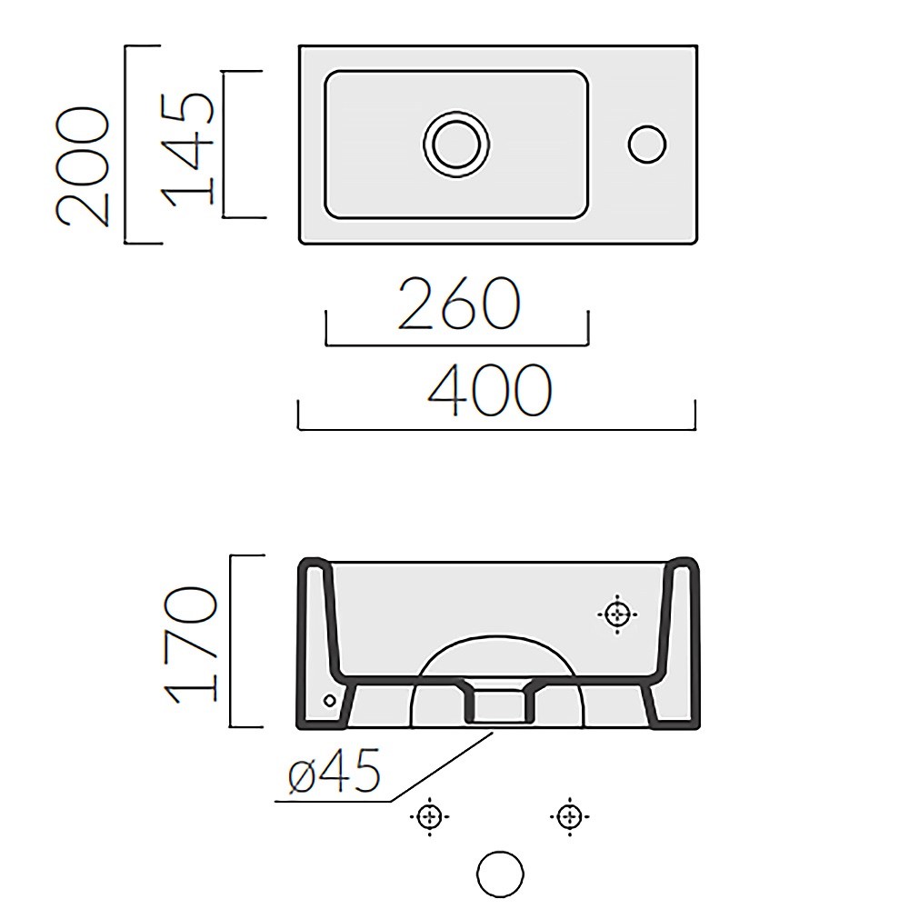 Раковина DESIGN/6030M Раковина CM. 40X20 с одним отверстием подвесная или накладная, белая