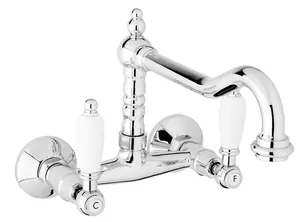 Смеситель CEZARES LLP-01-Bi для кухни, настенный, двухзахватный, хром/ручки белые