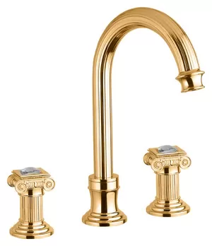 Смеситель CEZARES -BLS2-A-03/24-Sw для раковины, 3 отвер., донный клапан,золото/ручки Swarovski