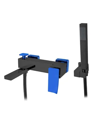 Смеситель Boheme 143-BUW.2 для ванны/душа, настенный, однозахв, с ручным душем, черный+синий