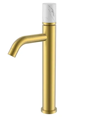 Смеситель Boheme 122-MG-MR-W для раковины, на 1 отв,однозахв, ручка мрамор, золото мат