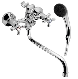 Смеситель для ванны/душа ESKO VN 31-2 настенный, двухзахв., длин. излив, душ. гарнитур, хром