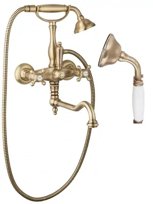 Смеситель CEZARES -VDF-02-Bi для ванны, двухзахватный, ручной душ, бронза/ручки белые