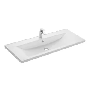 Раковина Aquaton 100 1A723031AG010 1002х452х145 мм перелив, литой мрамор, цвет: белый