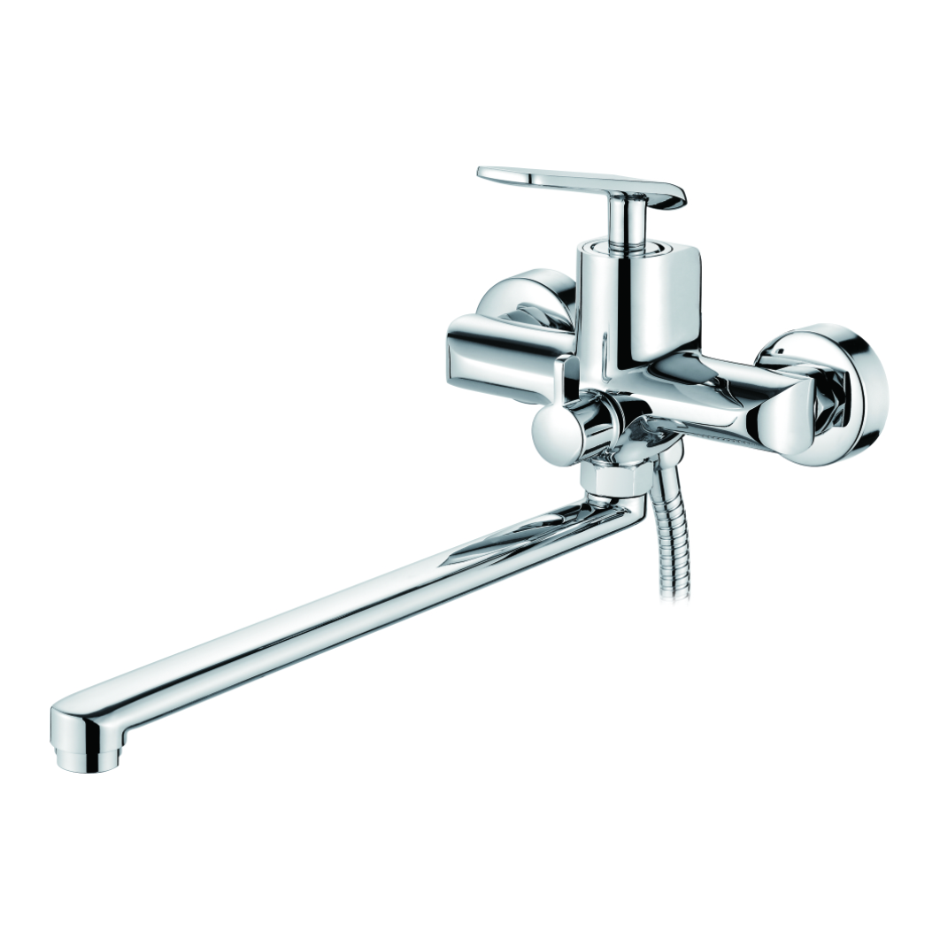 Смеситель Ledeme Н74 настенный, для ванны и душа, поворотный излив, с душевой лейкой, хром L2274