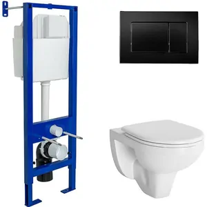 BERGES комплект инсталляция АТОМ410, клавиша смыва черная, унитаз GAMMA с сиденьем 042431