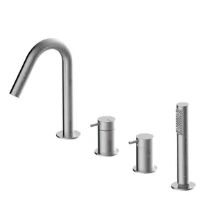 Смеситель на борт ванны Bossini INZ228075 на 4 отверстия, ручной душ, шланг, атласная сталь