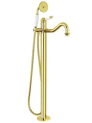 Смеситель для ванны/душа Migliore напольный h91 см, ручка белая, золото ML.OXF-6360.BI.DO