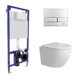 BERGES комплект инсталляция , клавиша L3 хром глянец, унитаз Okus Rimless, сиденье 043386