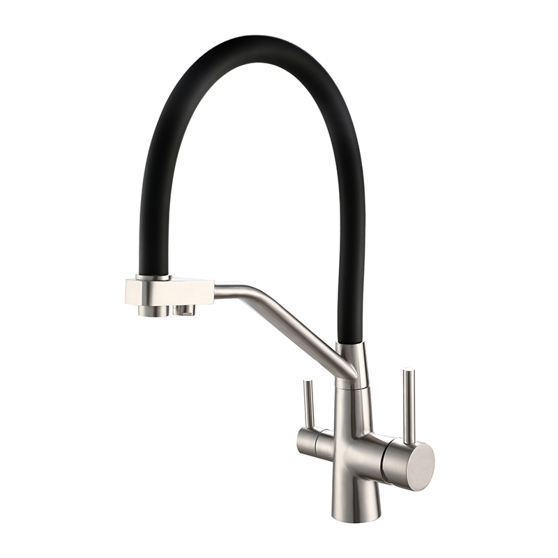 Смеситель для кухни ESKO K25 B однозахватный, гибкий излив, канал для фильтр.воды, черный/нерж.сталь