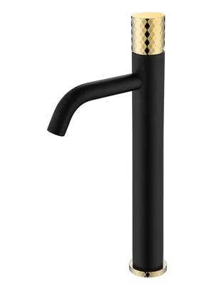Смеситель Boheme 122-BG для раковины, на 1 отверстие, однозахв, ручка diamond, черный+золото