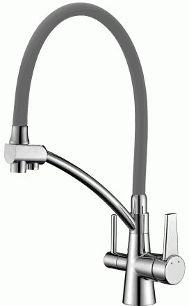 Смеситель для кухни Lemark LM3071C-Gray гибкий излив, канал для питьевой воды, серый/хром