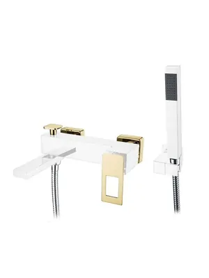 Смеситель Boheme 143-WG.2 для ванны/душа, настенный, однозахв, с ручным душем, белый+золото