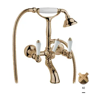 Смеситель для ванны Nicolazzi 1402BZ78 с душевым гарнитуром, ручки Petit M.B., бронза