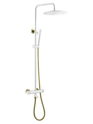 Душевая система Boheme 468-T-WG, настенная, верхний/ручной душ, с термостатом, белый+золото