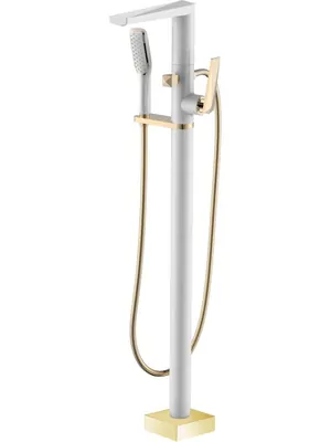 Смеситель Boheme 389-W для ванны/душа,напольный, однозахватный, с ручным душем, белый+золото