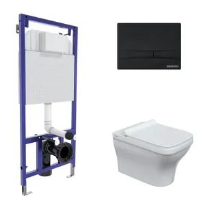 BERGES комплект инсталляция NOVUM, клавиша F5 черная SoftTouch унитаз Strati Rimless, сиденье 042451