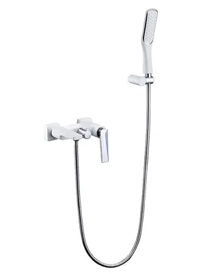 Смеситель Boheme 373-W для ванны/душа, настенный, однозахватный,с ручным душем, белый+хром