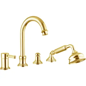 Смеситель CEZARES -BVDM-03/24-L на борт ванны, 4 отверстия, с выдвижным душем, золото 24 карат