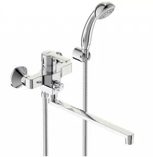 Смеситель VIDIMA настенный для ванны/душа BA320AA с душевым гарнитуром, излив 320 мм, хром