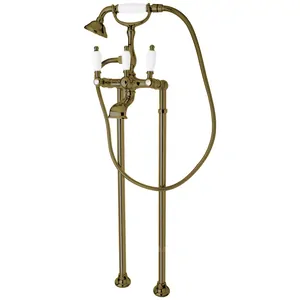 Смеситель CEZARES VDP-02-bi для ванны, напольный, ручной душ, бронза/ручки белые