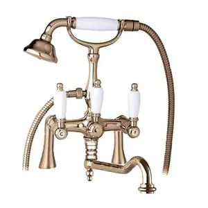 Смеситель CEZARES PBV2-02-Bi на борт ванны, 2 отверстия, поворотн.излив, бронза/ручки белые