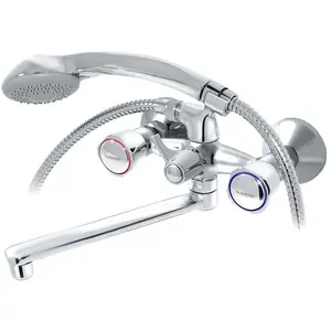 Смеситель для ванны VARION Armaturen 1015171 рез.иновые кран-буксы, керамический перекл., плоский излив 180мм