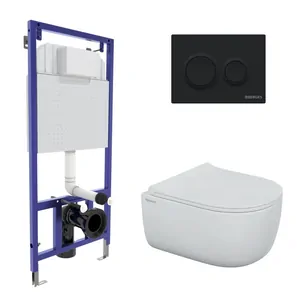 BERGES комплект инсталляция клавиша О5 черн. унитаз EGO Rimless сиденье Okus Slim SO 043311