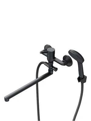 Смеситель AM.PM S для ванны/душа, настенный, длинный излив, с душевым набором черный F85B90122