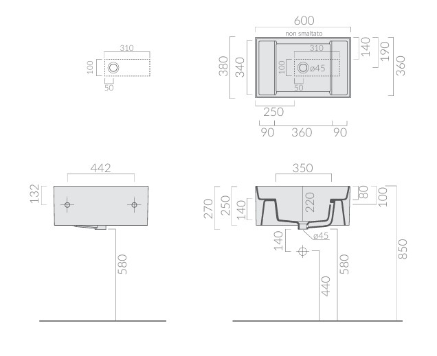 Раковина Meg11Pro/5484 хоз.раковина подвесная cm. 60x38 мм, с креп., цвет белый