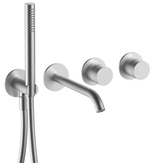 Смеситель для ванны Fantini AA/27 встраиваемый, держатель ручной лейки, матовая натуральная сталь 3393Y120B