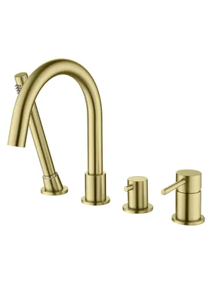 Смеситель Aquatek AQ1348BG на борт ванны, однозахватный, на 4 отв., с руч. душем, зол. шлиф