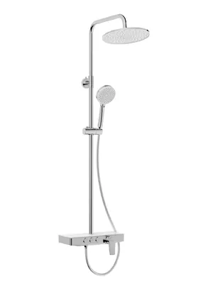 Смеситель Iddis для душа SHESB3Bi06 с верхним душем и полкой, хром/белый, однозахватный